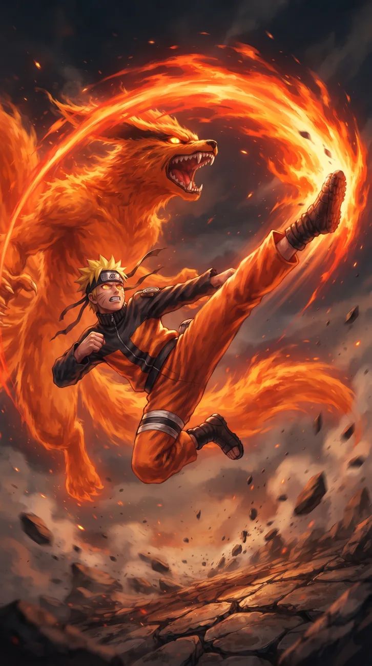 Naruto Uzumaki wearing his Leaf Village headband in a dynamic ninja battle pose
