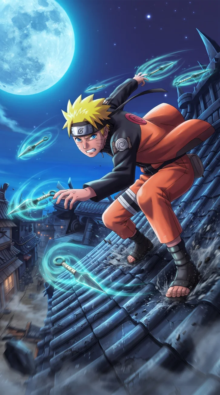 Naruto Uzumaki wearing his Leaf Village headband in a dynamic ninja battle pose