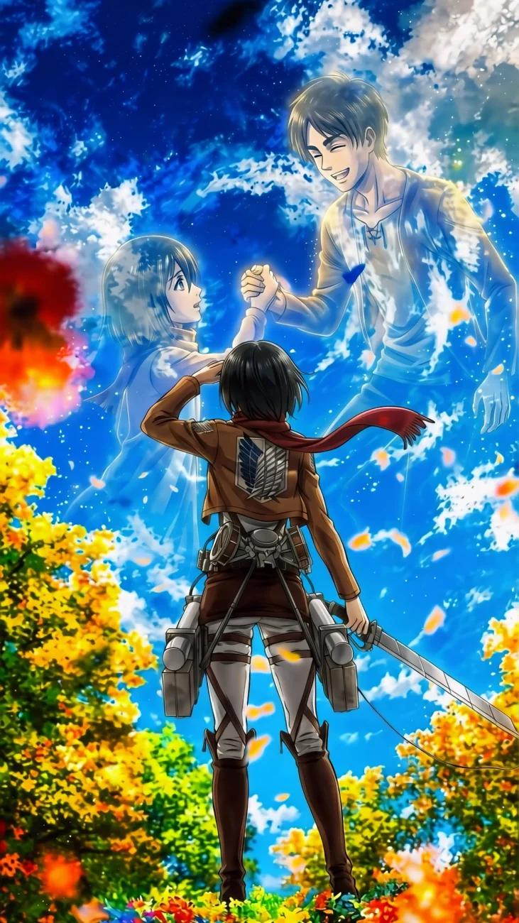 Mikasa Reaching Toward Eren Spirit vertical phone wallpaper