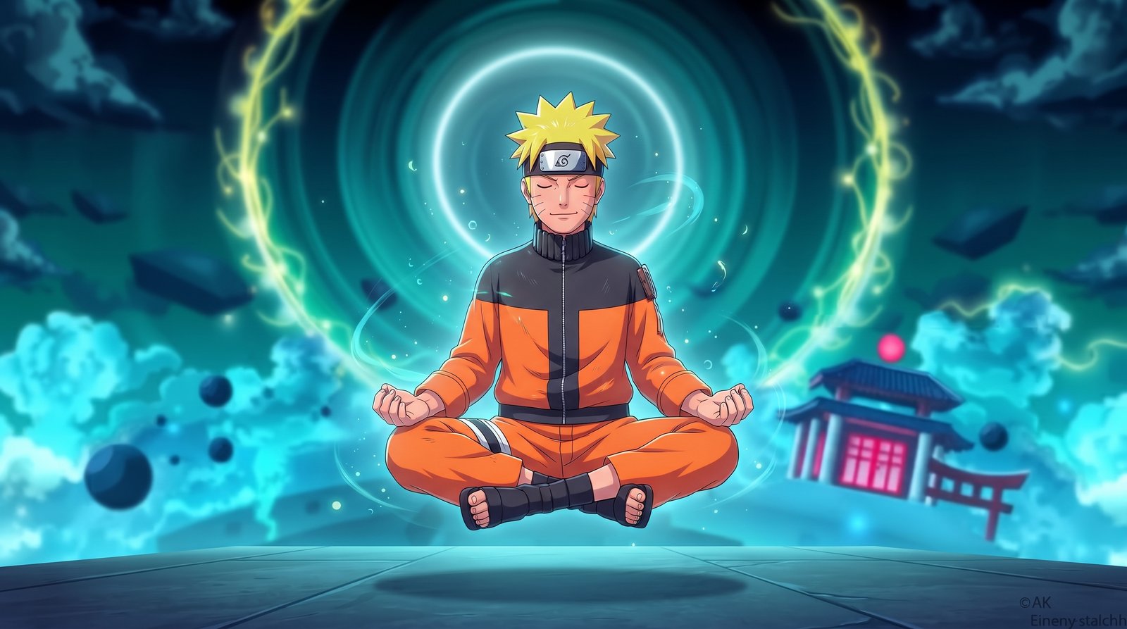 Naruto Uzumaki wearing his Leaf Village headband in a dynamic ninja battle pose