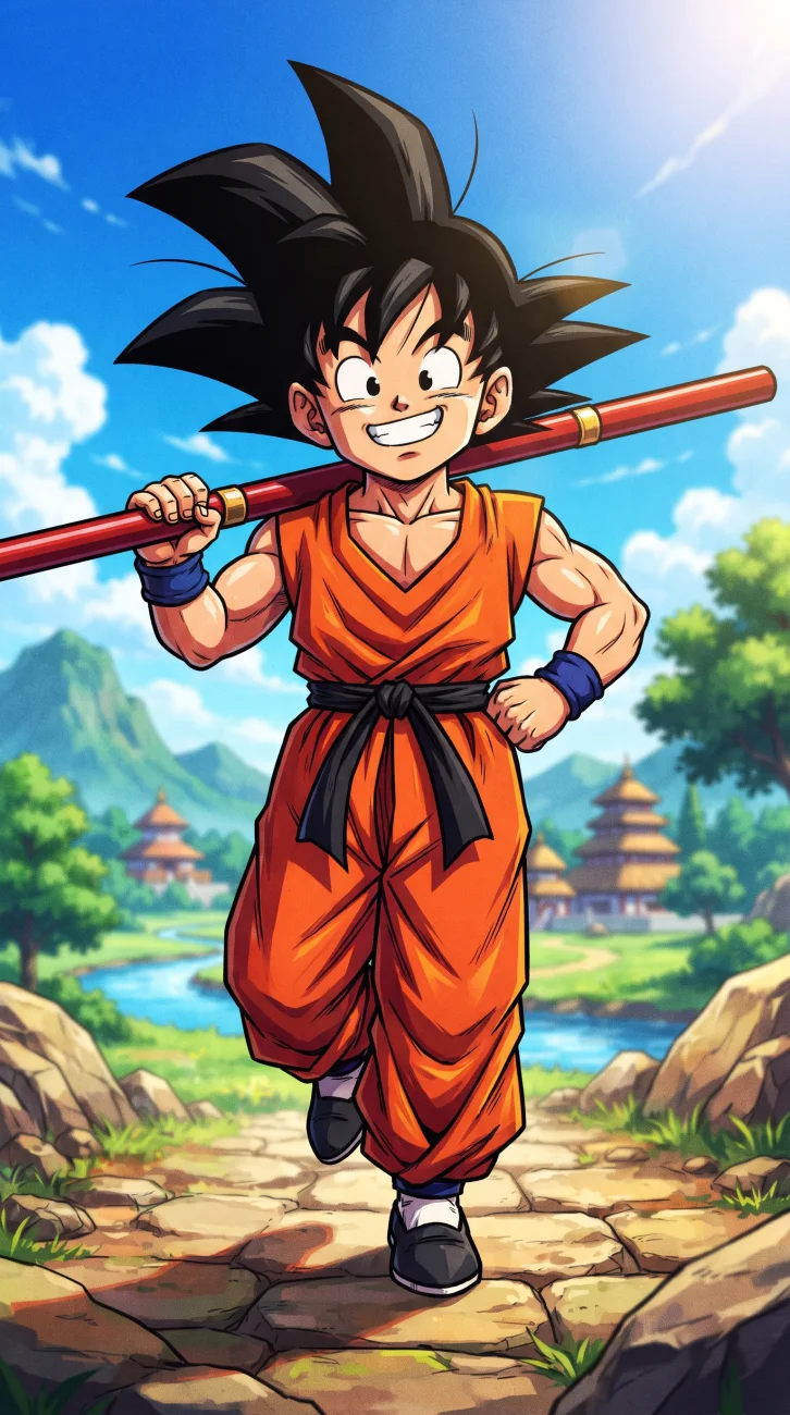 Young Goku Holding Power Pole Anime Wallpaper