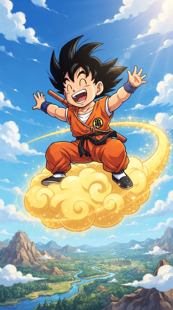 Young Goku Riding Flying Nimbus Wallpaper