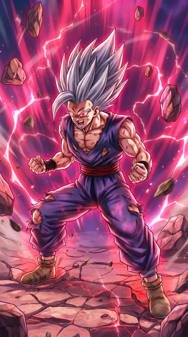 Teen Gohan powering up into Super Saiyan 2 with yellow aura and electric sparks during the Cell Games