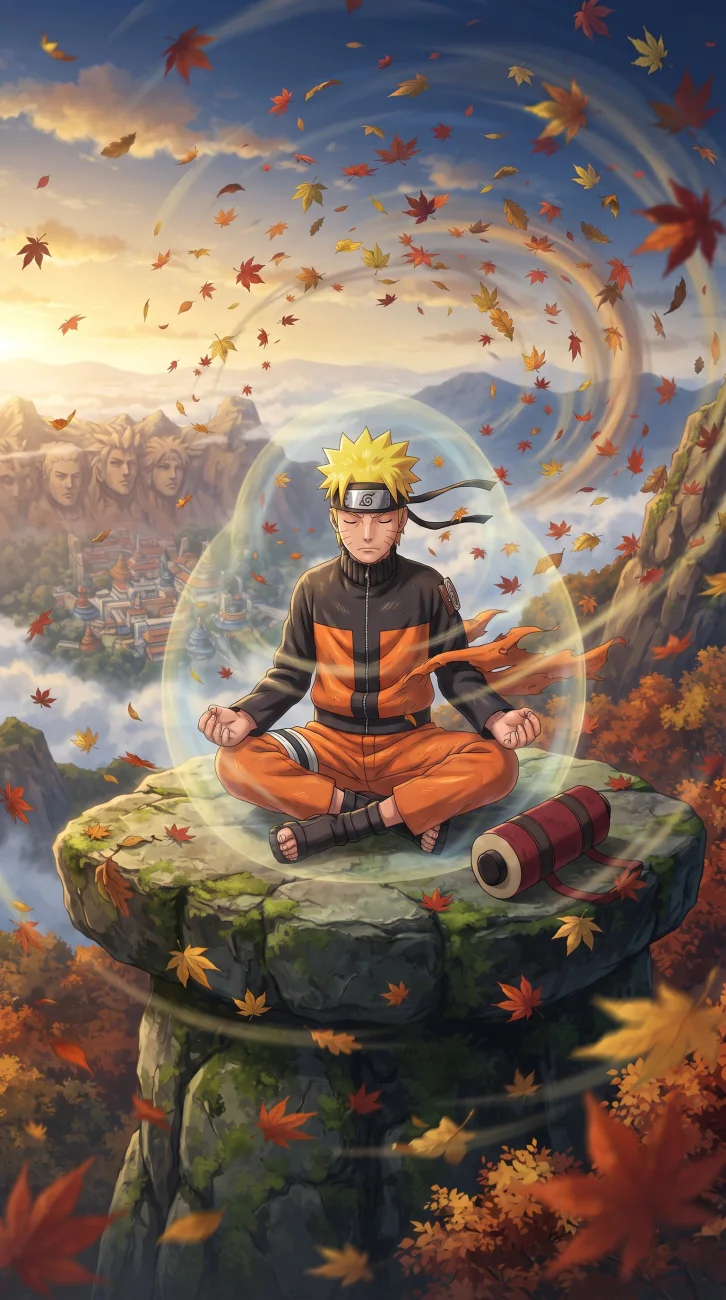 Naruto Uzumaki powering up a glowing Rasengan in an intense anime battle pose.