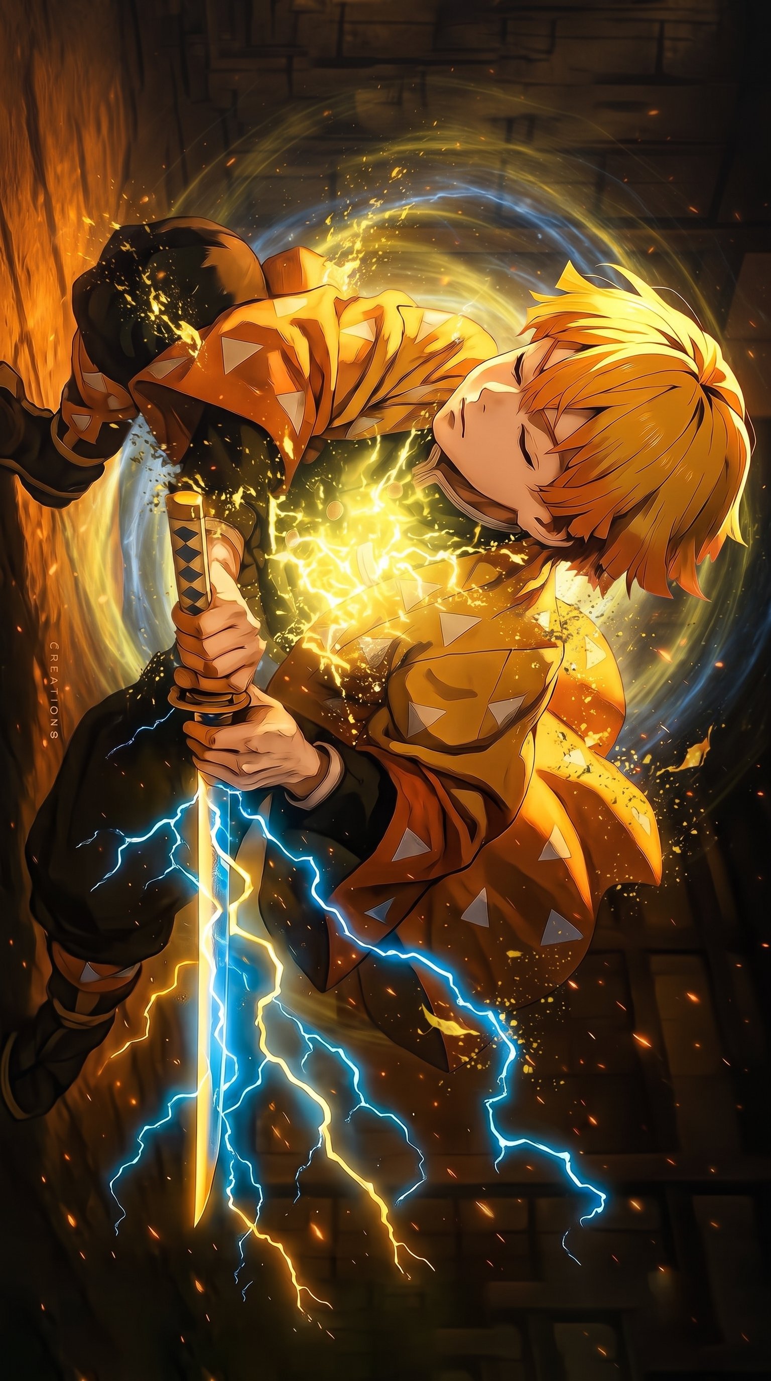 Zenitsu Agatsuma HD Wallpaper With Lightning Effects