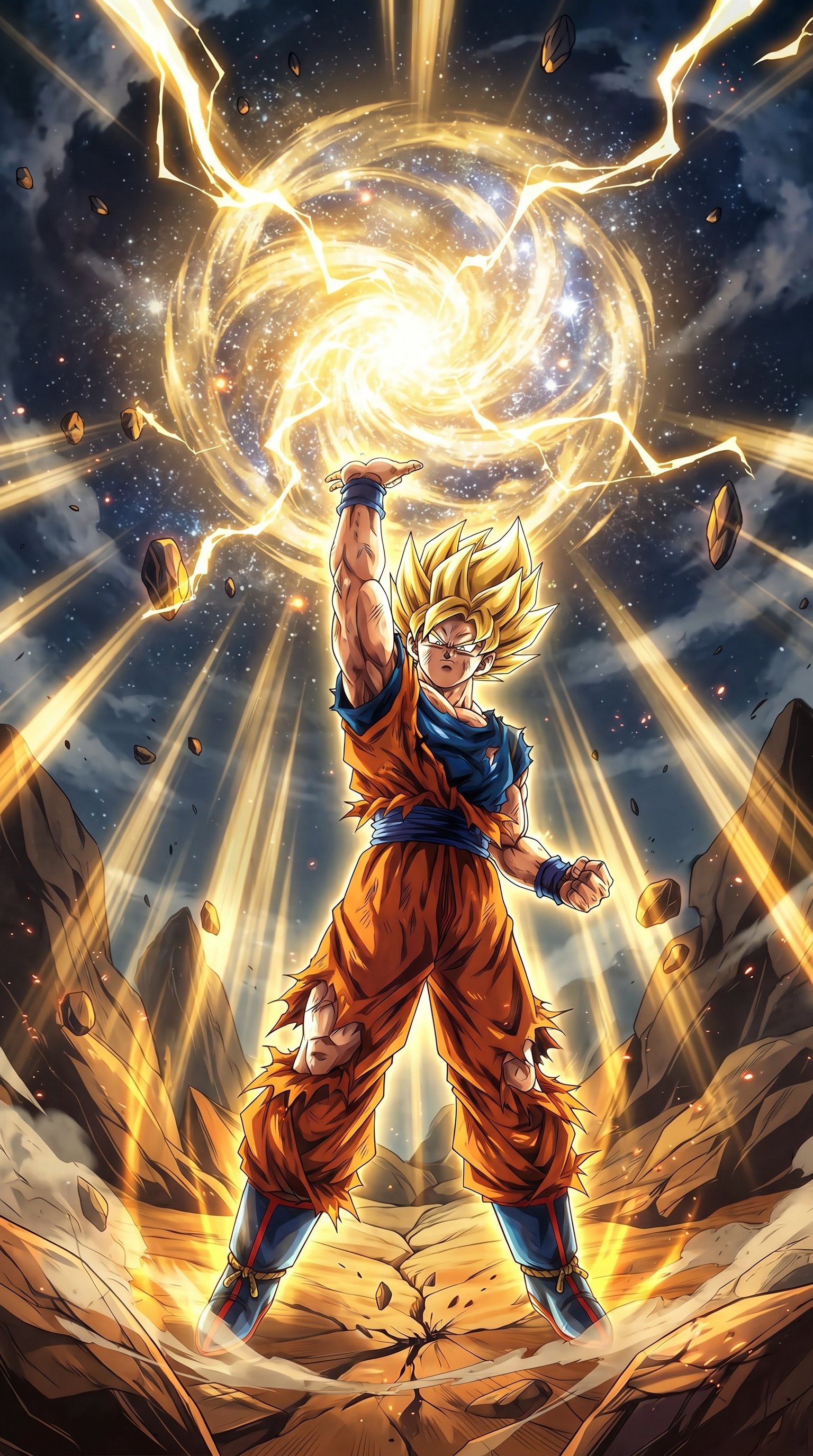 High-resolution 4K wallpaper featuring Goku from Dragon Ball in an epic battle pose surrounded by vibrant golden energy aura. Perfect for desktop monitors, laptop screens, and AMOLED mobile devices. Free to download in HD quality.