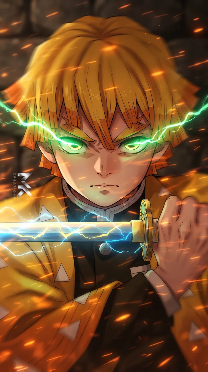 Zenitsu Agatsuma HD Wallpaper With Lightning Effects