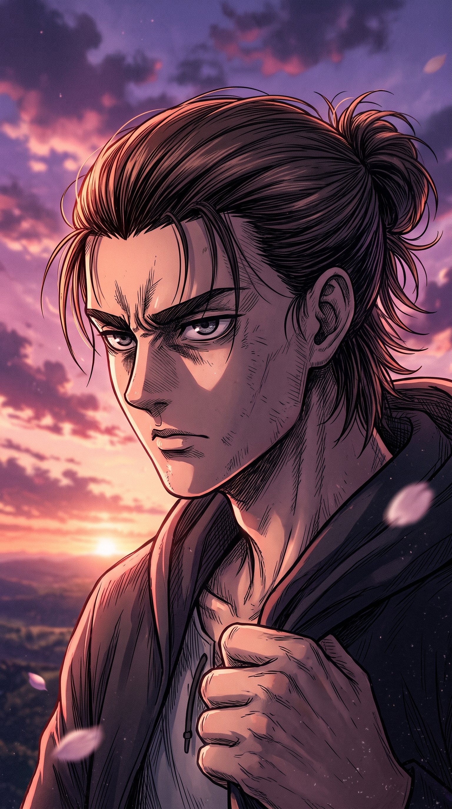 eren yeager sunset portrait wallpaper